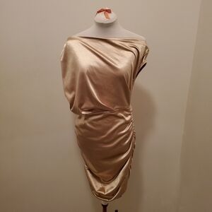 Gold Ruched Bodycon Dress Size XL US 12 GUC